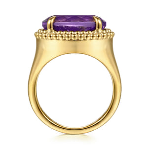 14K Yellow Gold Bujukan Amethyst Double Halo Signet Ring