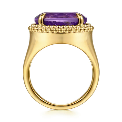 14K Yellow Gold Bujukan Amethyst Double Halo Signet Ring