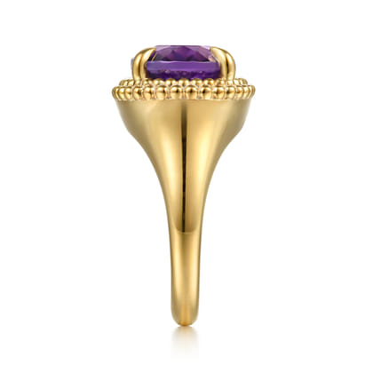 14K Yellow Gold Bujukan Amethyst Double Halo Signet Ring