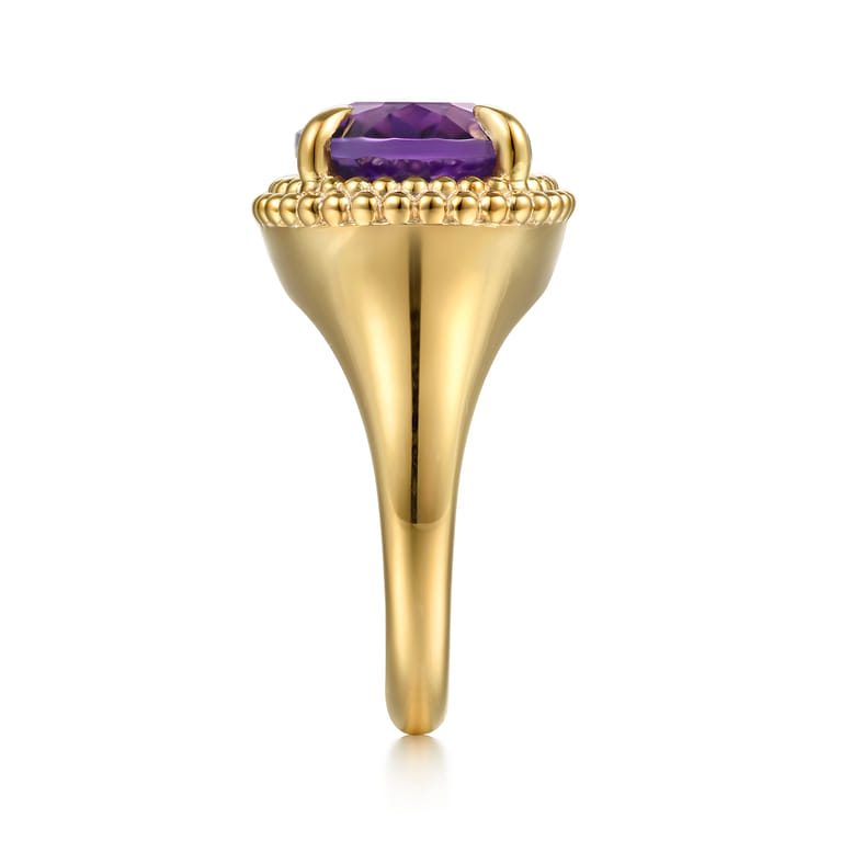 14K Yellow Gold Bujukan Amethyst Double Halo Signet Ring - Shot 4