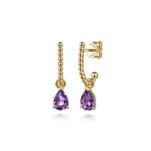 14K Yellow Gold Bujukan Amethyst J Hoop Earrings
