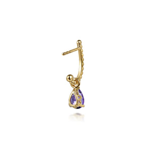 14K Yellow Gold Bujukan Amethyst J Hoop Earrings