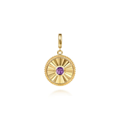 14K Yellow Gold Bujukan Amethyst Medallion Pendant With Detachable Bail