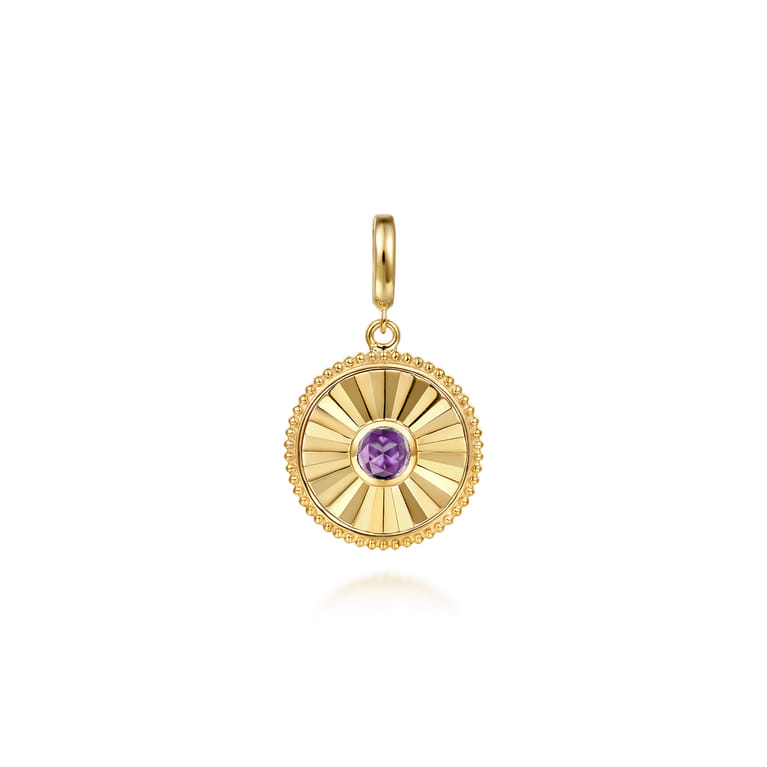 14K Yellow Gold Bujukan Amethyst Medallion Pendant With Detachable Bail - Shot 1