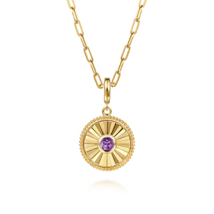 14K Yellow Gold Bujukan Amethyst Medallion Pendant With Detachable Bail