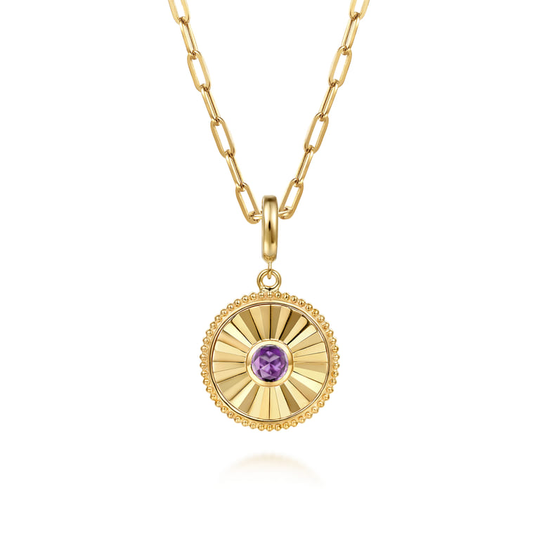 14K Yellow Gold Bujukan Amethyst Medallion Pendant With Detachable Bail - Shot 3