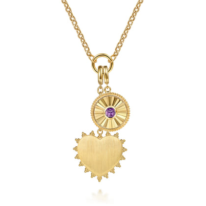 14K Yellow Gold Bujukan Amethyst Medallion Pendant with Detachable Bail
