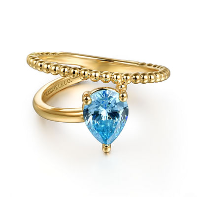 14K Yellow Gold Bujukan And Blue Topaz Bypass Ring
