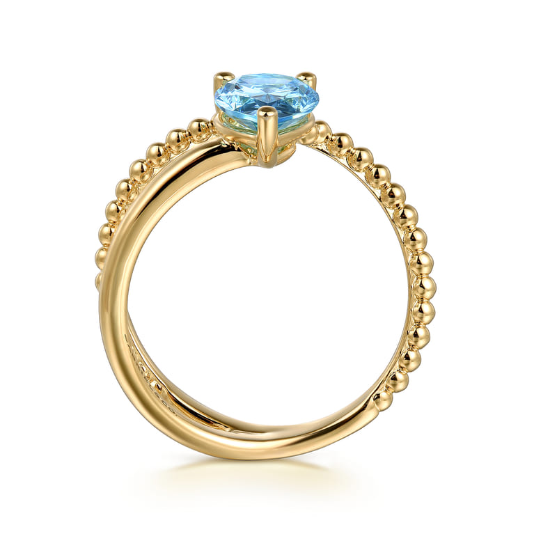 14K Yellow Gold Bujukan And Blue Topaz Bypass Ring - Shot 2