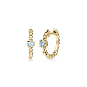 14K Yellow Gold Bujukan Aquamarine 15mm Huggie Earrings