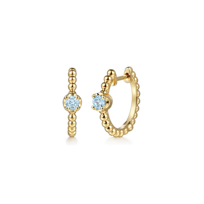 14K Yellow Gold Bujukan Aquamarine 15mm Huggie Earrings