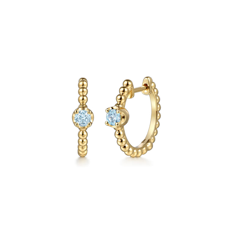 14K Yellow Gold Bujukan Aquamarine 15mm Huggie Earrings - Shot 1