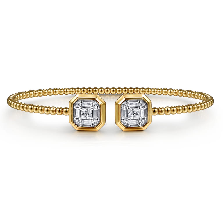 14K Yellow Gold Bujukan Baguette and Princess Diamond Split Bangle Bracelet - 0.78 ct - Shot 1