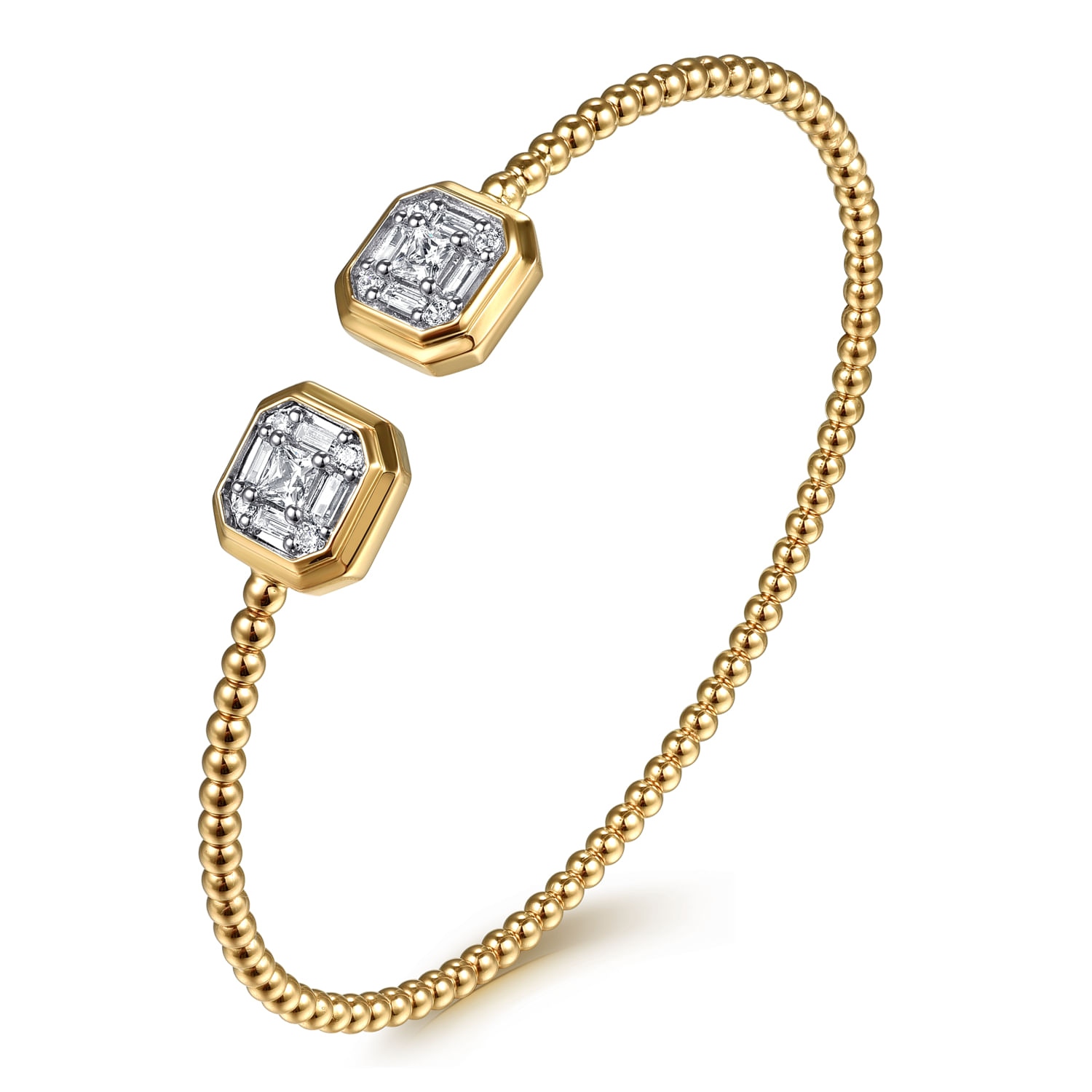 14K Yellow Gold Bujukan Baguette and Princess Diamond Split Bangle Bracelet