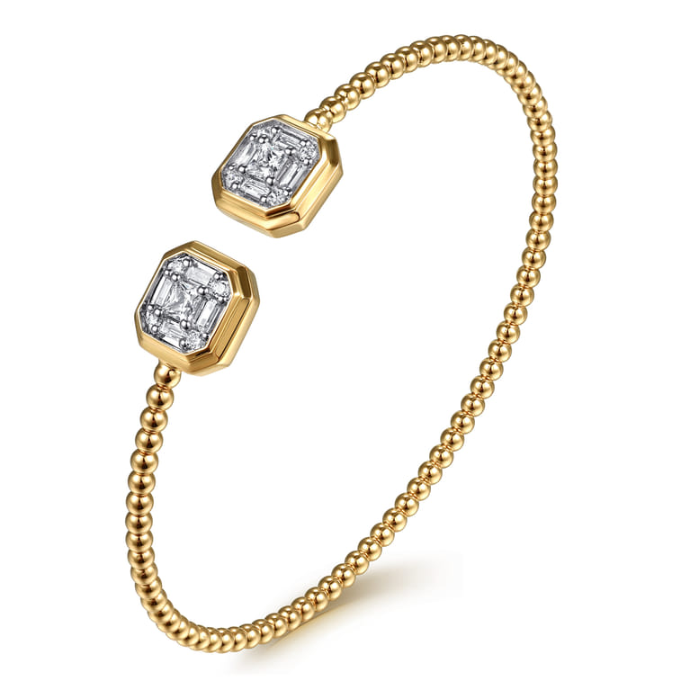 14K Yellow Gold Bujukan Baguette and Princess Diamond Split Bangle Bracelet - 0.78 ct - Shot 2