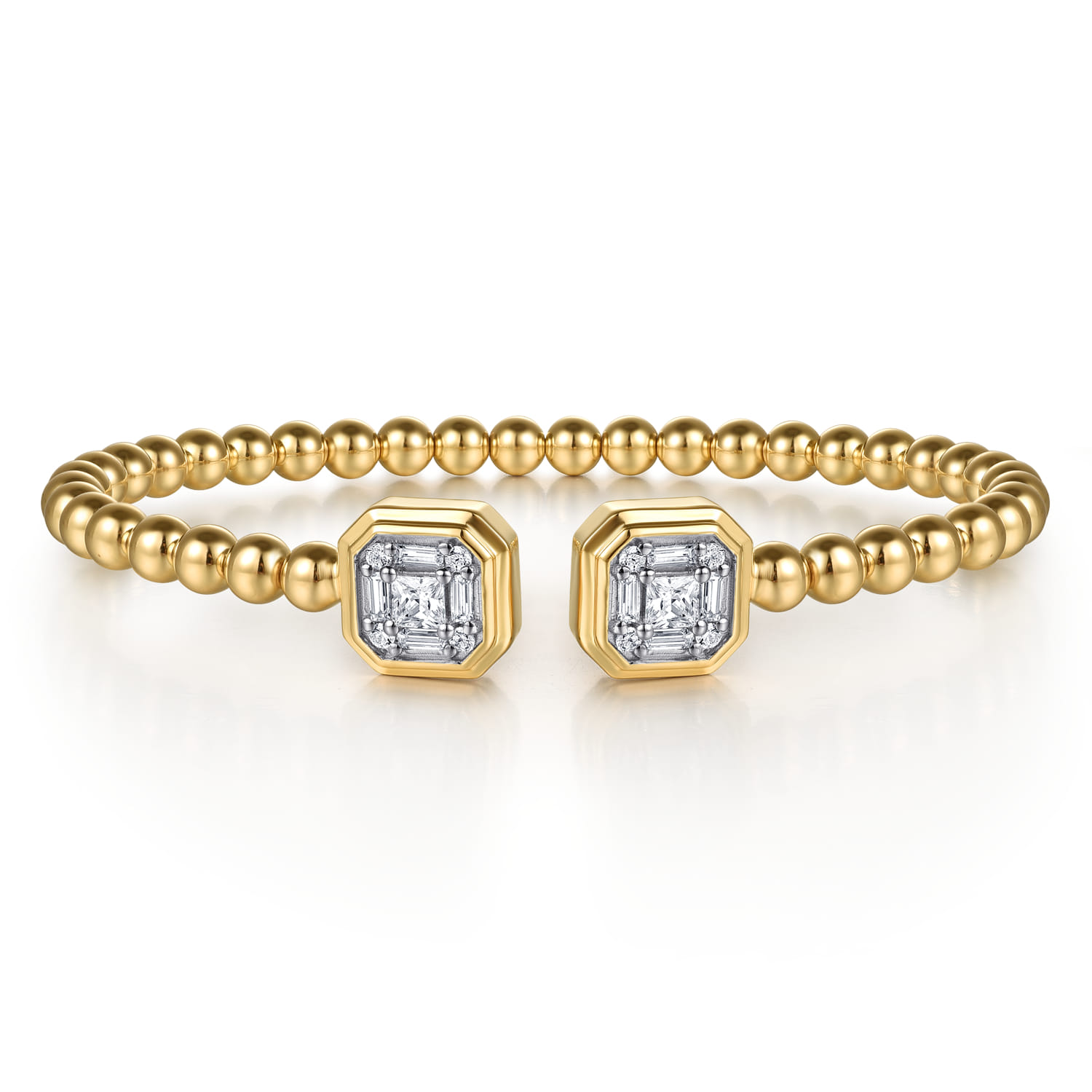14K Yellow Gold Bujukan Baguette and Princess Diamond Split Bangle Bracelet - 0.75 ct - Shot 1