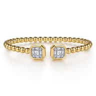 14K Yellow Gold Bujukan Baguette and Princess Diamond Split Bangle Bracelet