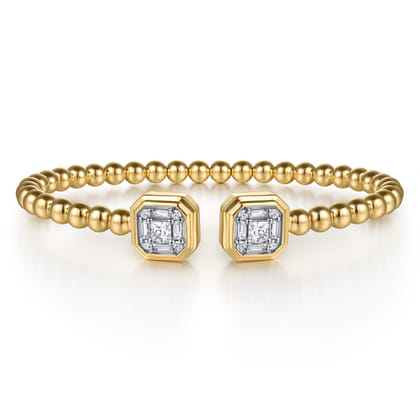 14K Yellow Gold Bujukan Baguette and Princess Diamond Split Bangle Bracelet