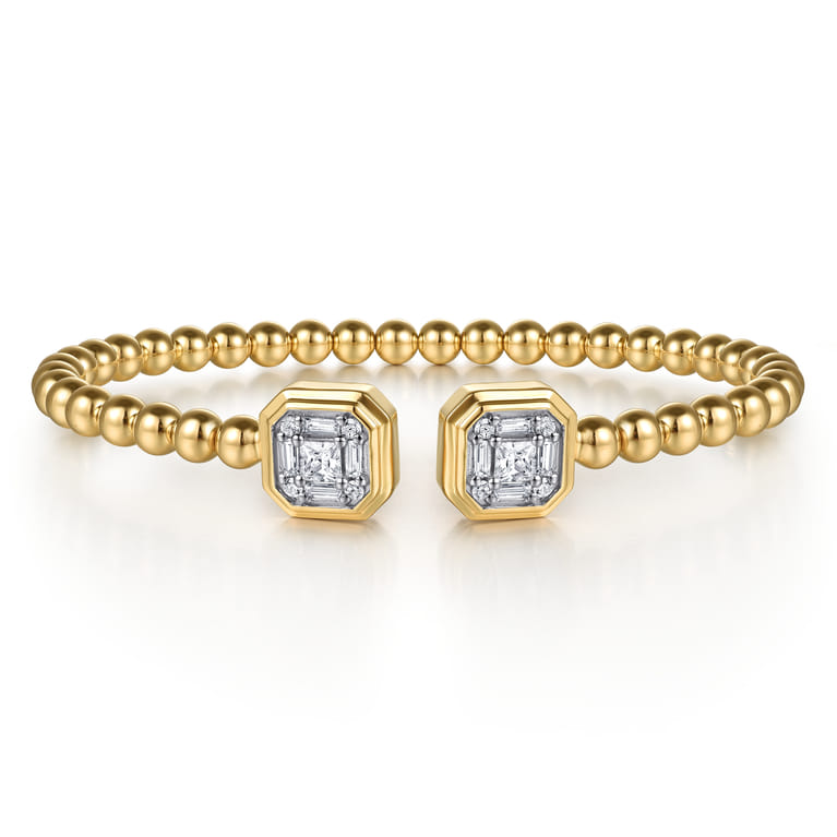 14K Yellow Gold Bujukan Baguette and Princess Diamond Split Bangle Bracelet - 0.75 ct - Shot 1