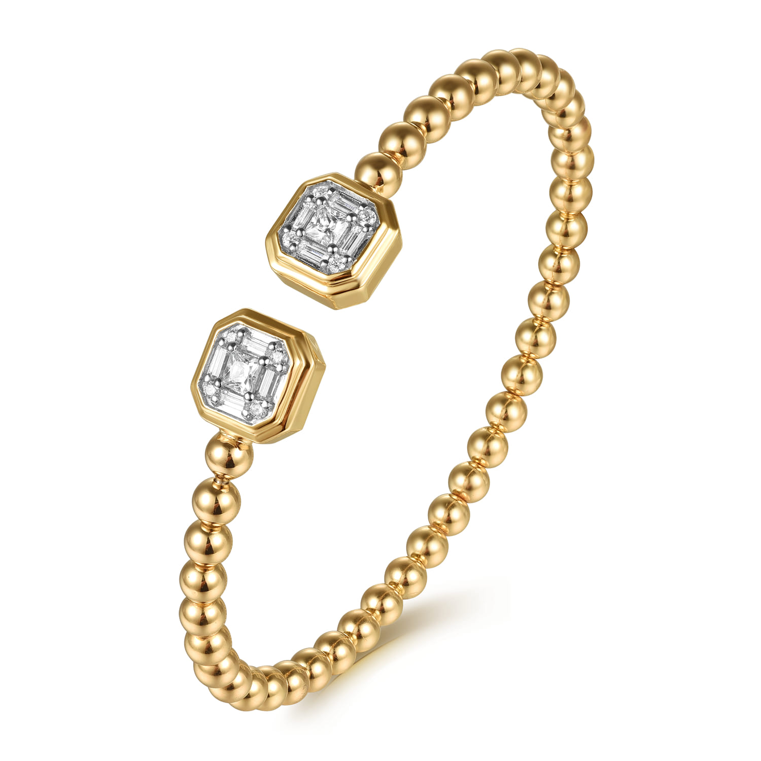 14K Yellow Gold Bujukan Baguette and Princess Diamond Split Bangle Bracelet - 0.75 ct - Shot 2