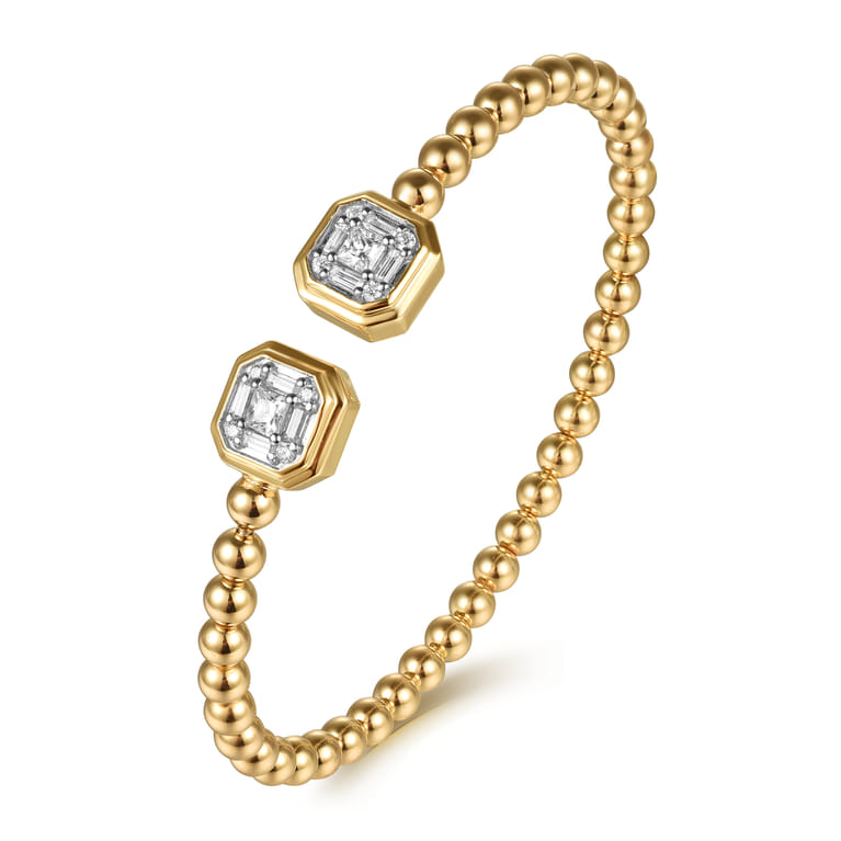 14K Yellow Gold Bujukan Baguette and Princess Diamond Split Bangle Bracelet - 0.75 ct - Shot 2