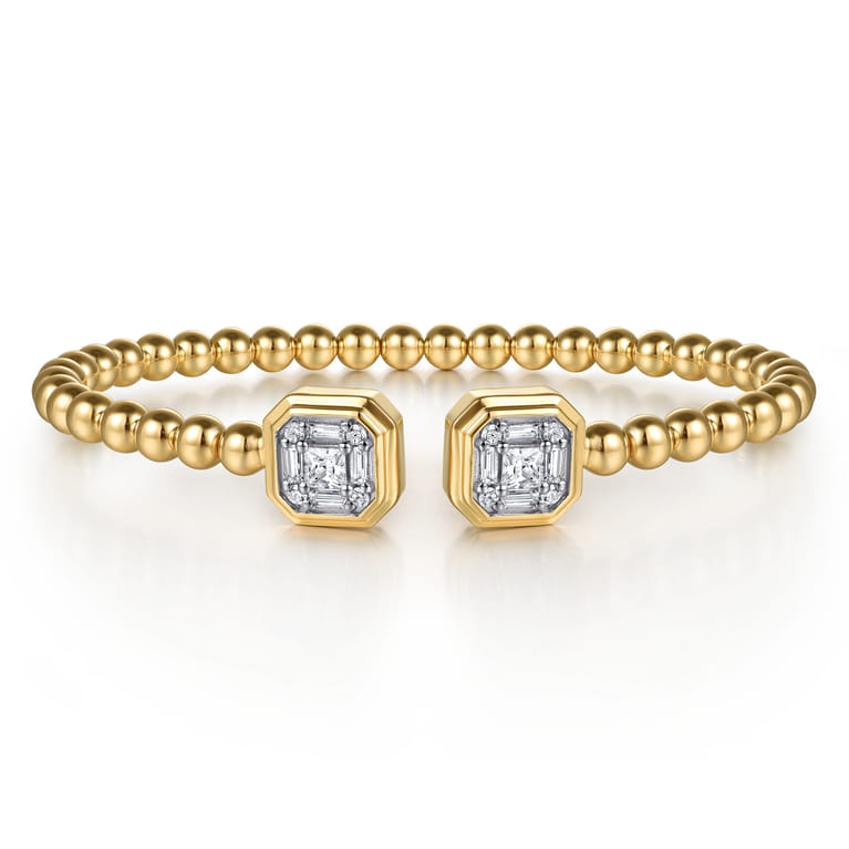 14K Yellow Gold Bujukan Baguette and Princess Diamond Split Bangle Bracelet - 0.75 ct - Shot 1
