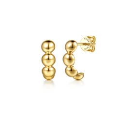 14K Yellow Gold Bujukan Ball J Hoop Earrings