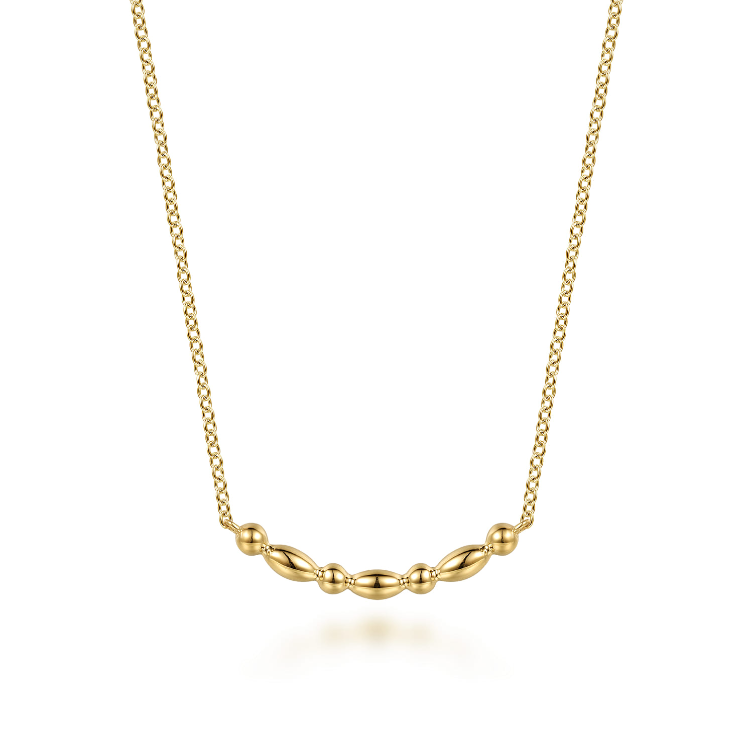 14K Yellow Gold Bujukan Ball Puffy Maquise Bar Necklace - Shot 1