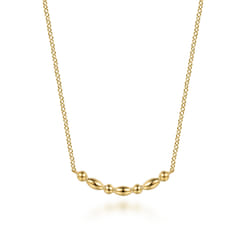 14K Yellow Gold Bujukan Ball Puffy Maquise Bar Necklace