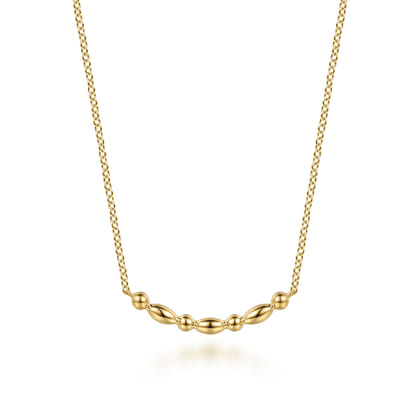 14K Yellow Gold Bujukan Ball Puffy Maquise Bar Necklace