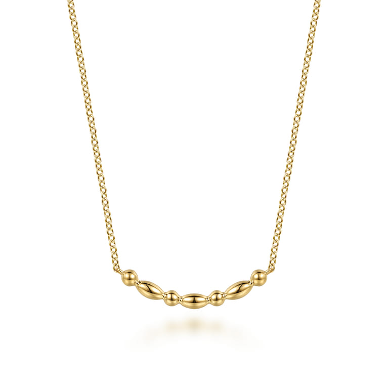 14K Yellow Gold Bujukan Ball Puffy Maquise Bar Necklace - Shot 1