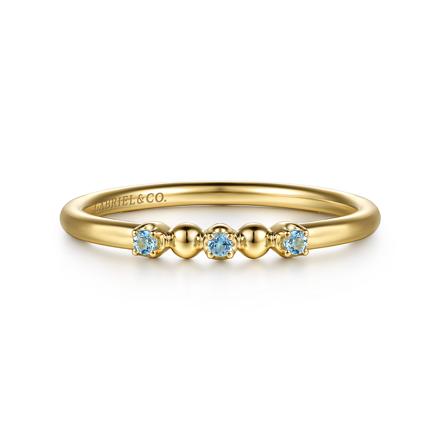 14K Yellow Gold Bujukan Ball and Blue Topaz Stackable Ring - Shot 1
