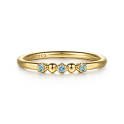 14K Yellow Gold Bujukan Ball and Blue Topaz Stackable Ring