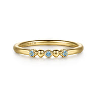 14K Yellow Gold Bujukan Ball and Blue Topaz Stackable Ring