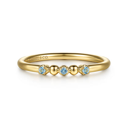 14K Yellow Gold Bujukan Ball and Blue Topaz Stackable Ring