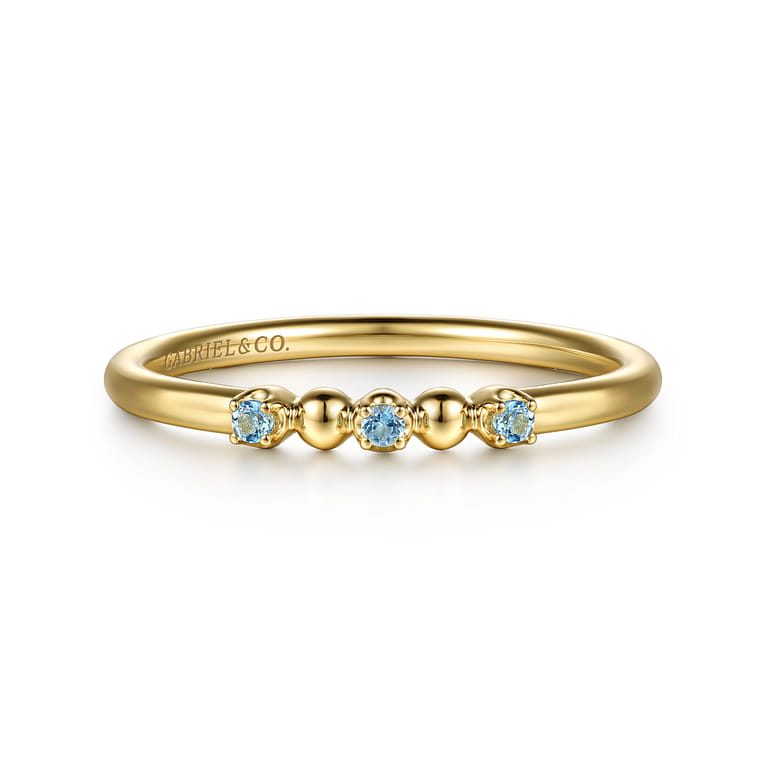14K Yellow Gold Bujukan Ball and Blue Topaz Stackable Ring - Shot 1