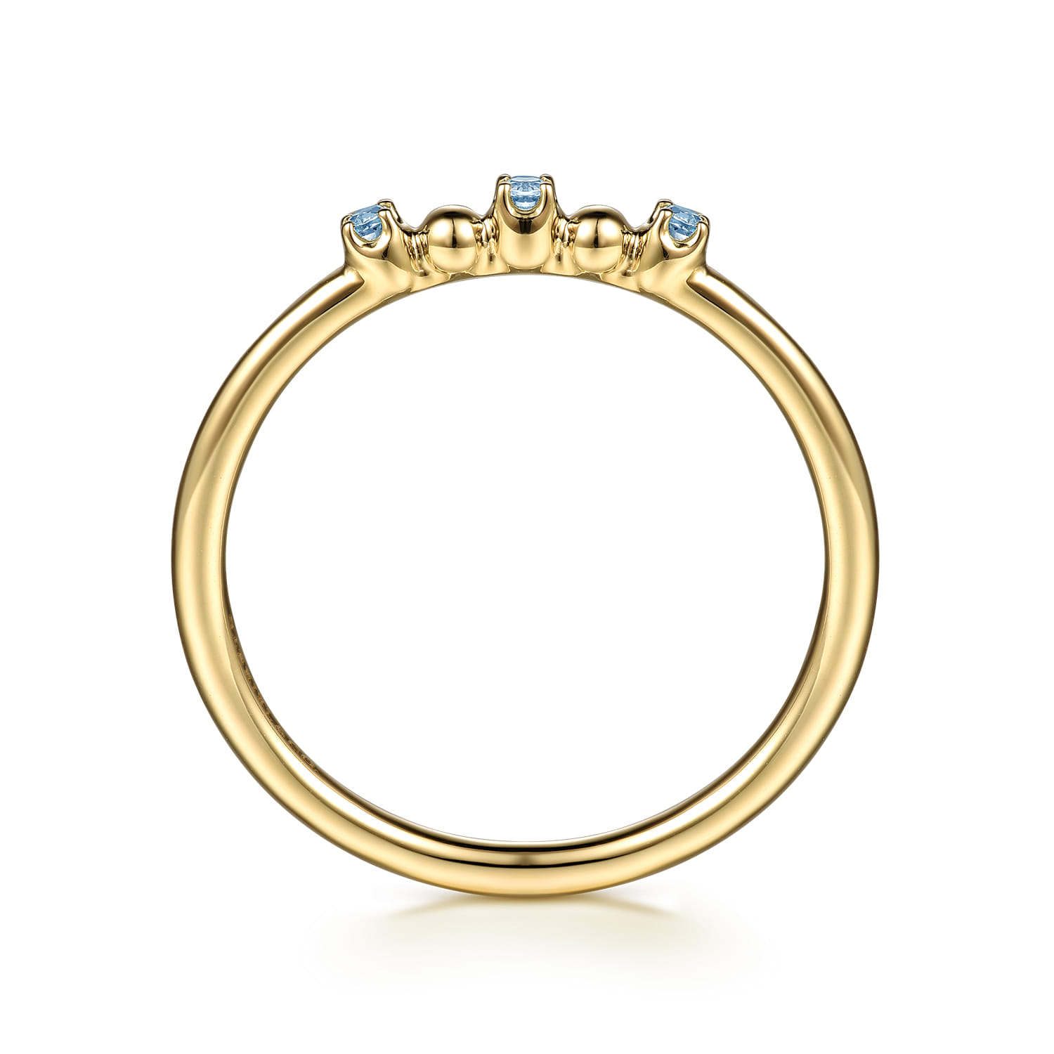 14K Yellow Gold Bujukan Ball and Blue Topaz Stackable Ring - Shot 2