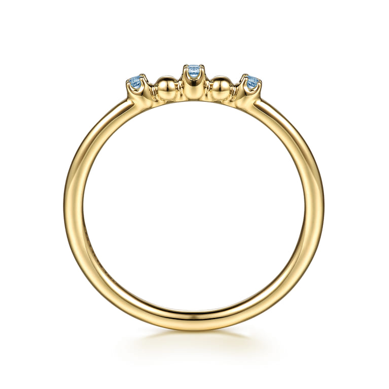 14K Yellow Gold Bujukan Ball and Blue Topaz Stackable Ring - Shot 2