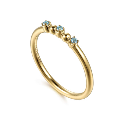 14K Yellow Gold Bujukan Ball and Blue Topaz Stackable Ring