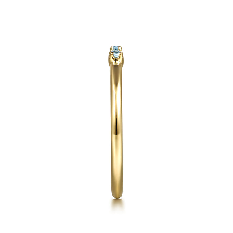14K Yellow Gold Bujukan Ball and Blue Topaz Stackable Ring - Shot 4