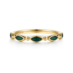 14K Yellow Gold Bujukan Ball and Marquise Shape Stackable Ring with Chrome Green Enamel