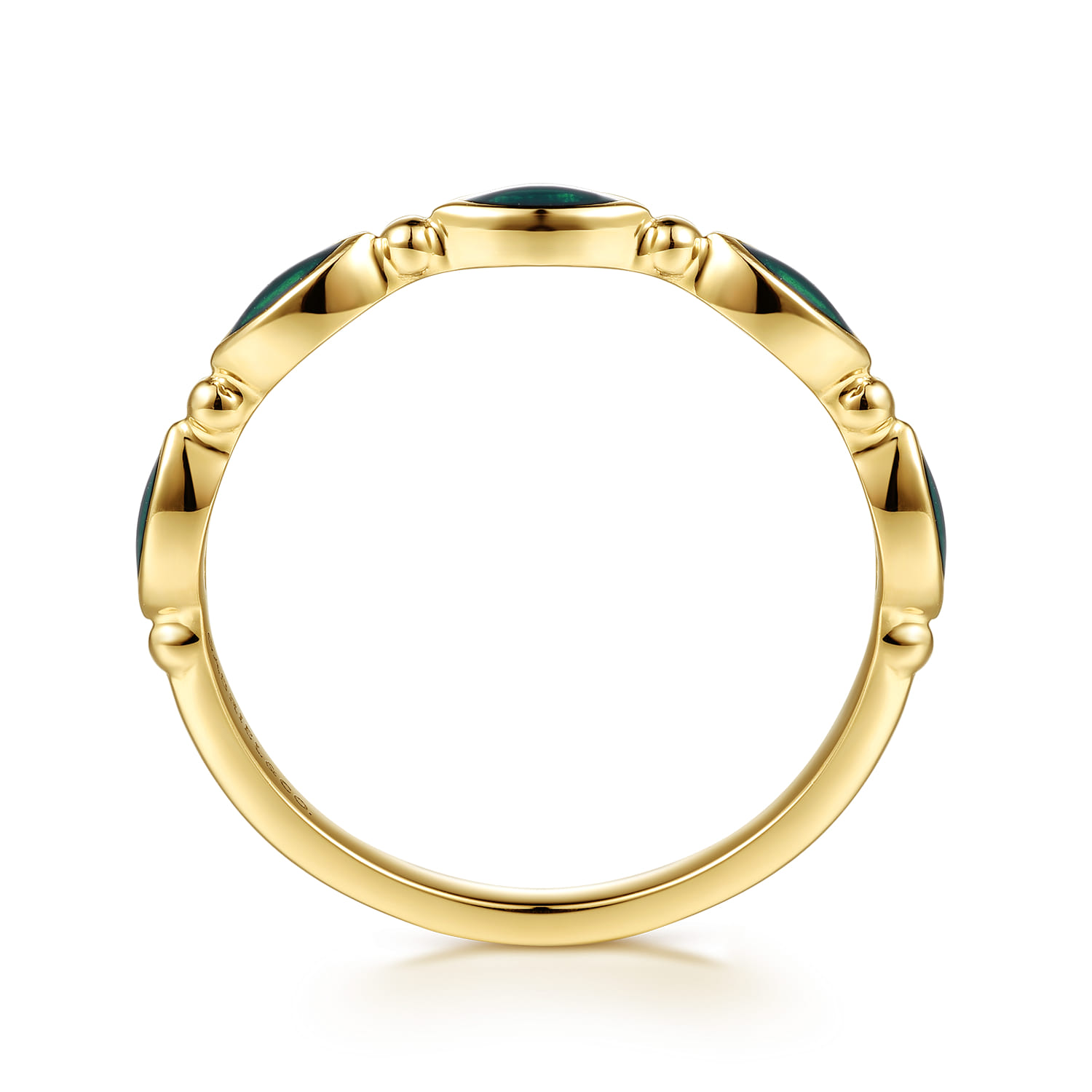 14K Yellow Gold Bujukan Ball and Marquise Shape Stackable Ring with Chrome Green Enamel - Shot 2