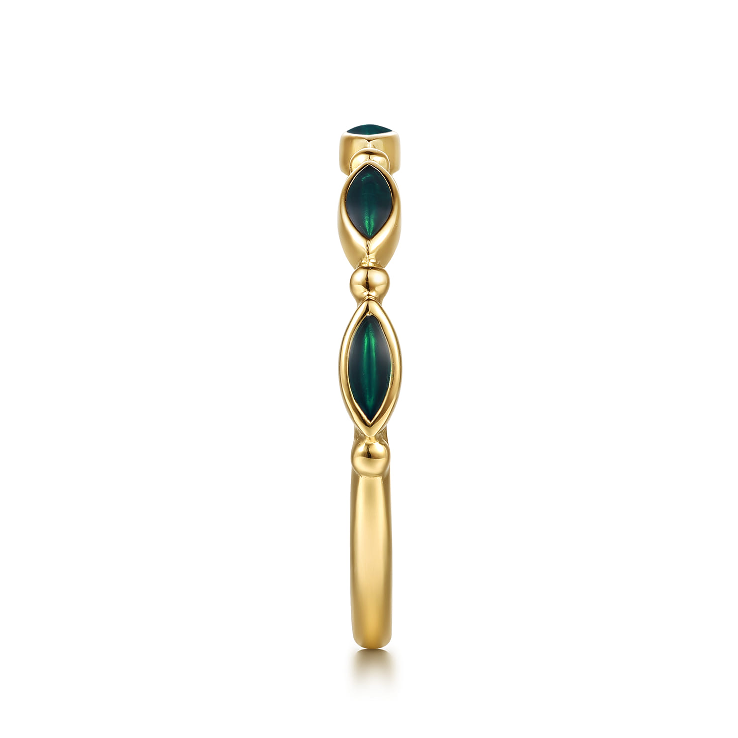 14K Yellow Gold Bujukan Ball and Marquise Shape Stackable Ring with Chrome Green Enamel - Shot 4