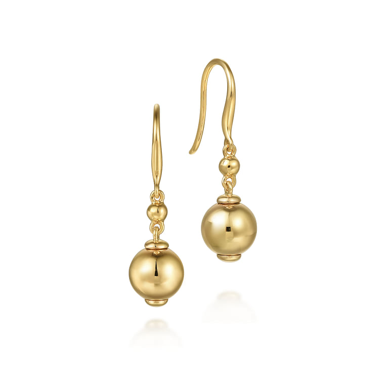 14K Yellow Gold Bujukan Balls Fish Wire Drop Earrings - Shot 1