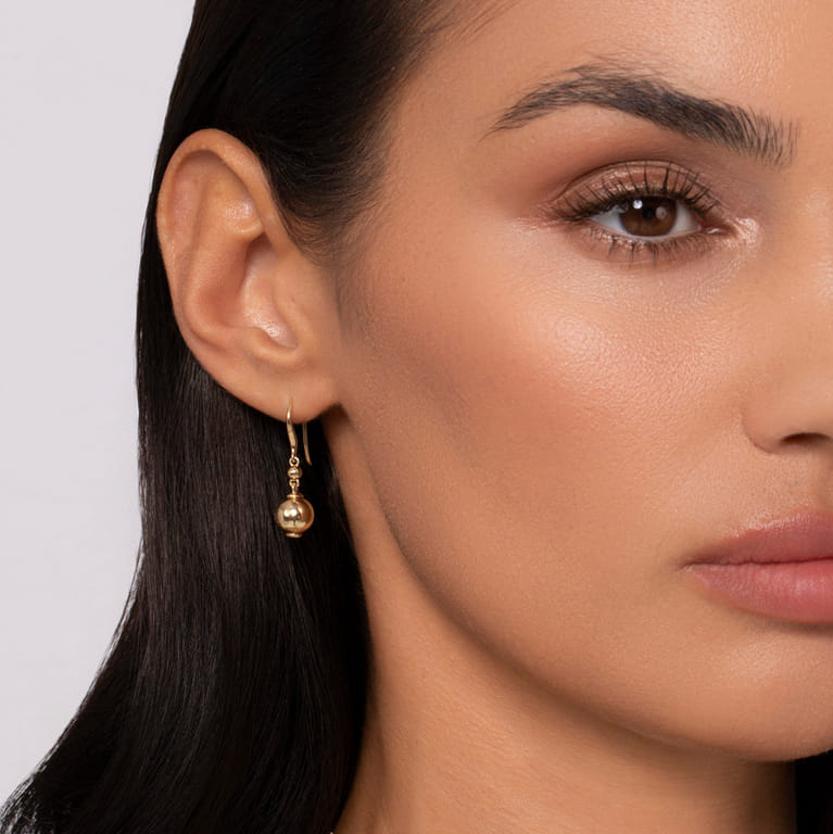 14K Yellow Gold Bujukan Balls Fish Wire Drop Earrings - Shot 2