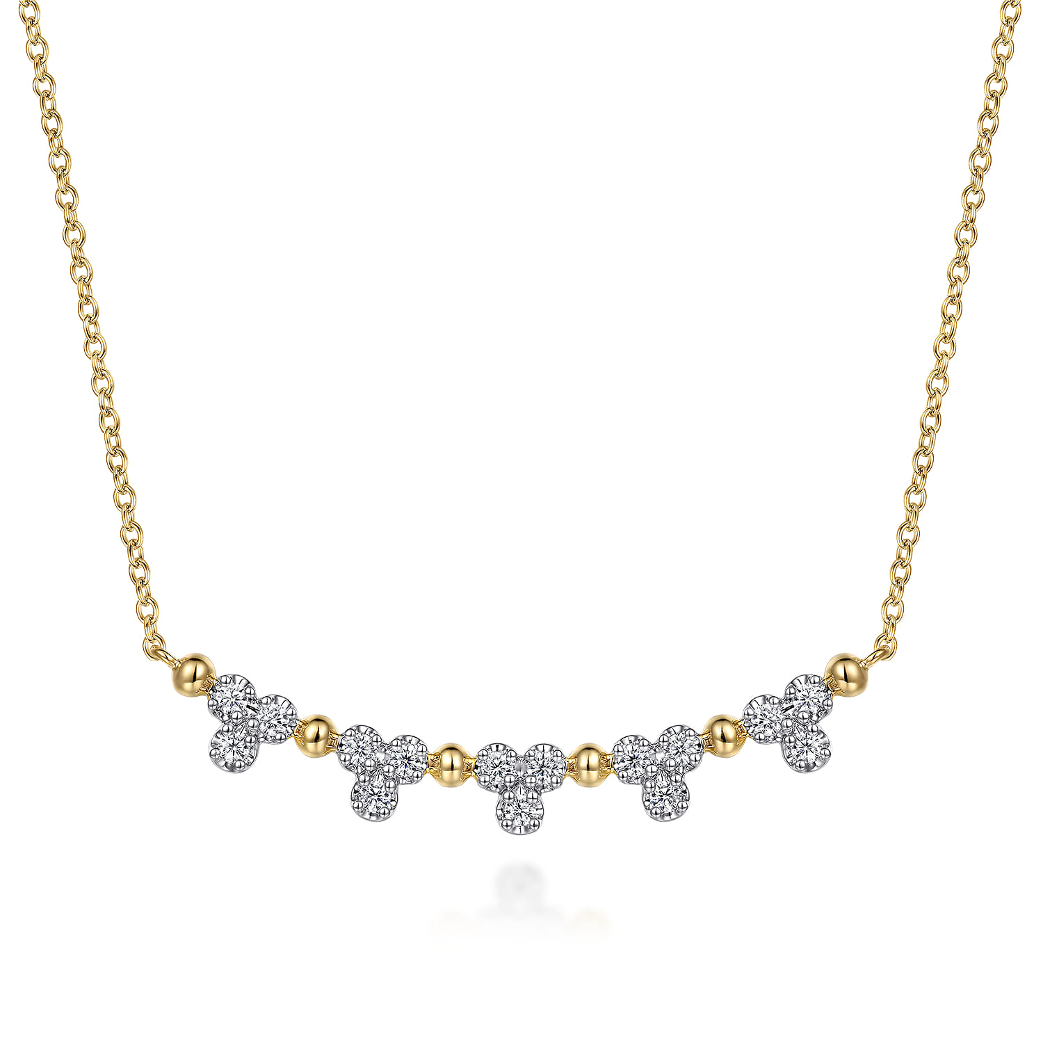 14K Yellow Gold Bujukan Bar Necklace with Diamond Trio Stations - 0.25 ct - Shot 1