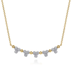 14K Yellow Gold Bujukan Bar Necklace with Diamond Trio Stations