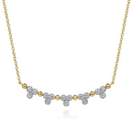 14K Yellow Gold Bujukan Bar Necklace with Diamond Trio Stations