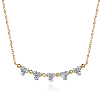 14K Yellow Gold Bujukan Bar Necklace with Diamond Trio Stations