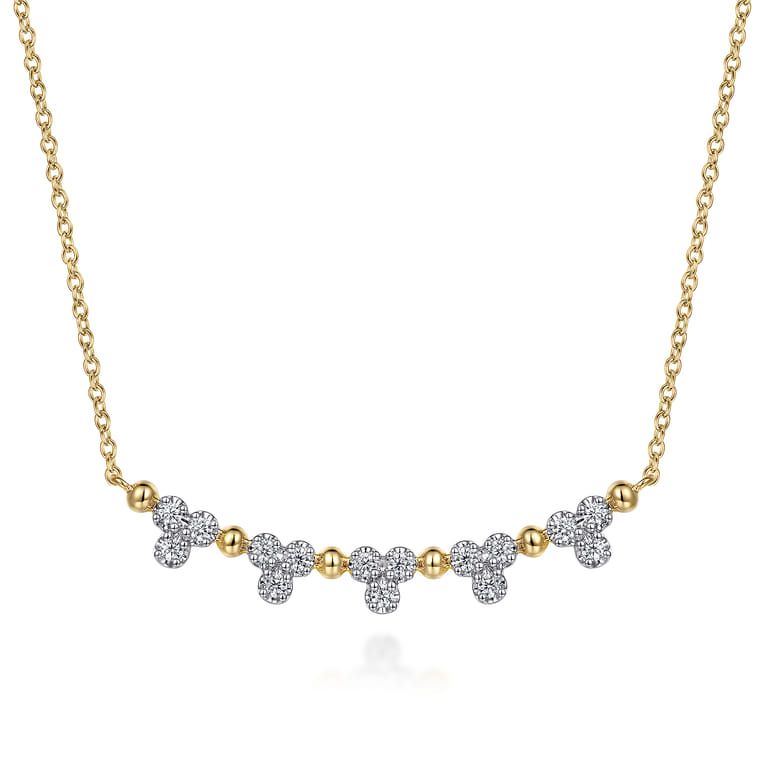 14K Yellow Gold Bujukan Bar Necklace with Diamond Trio Stations - 0.25 ct - Shot 1